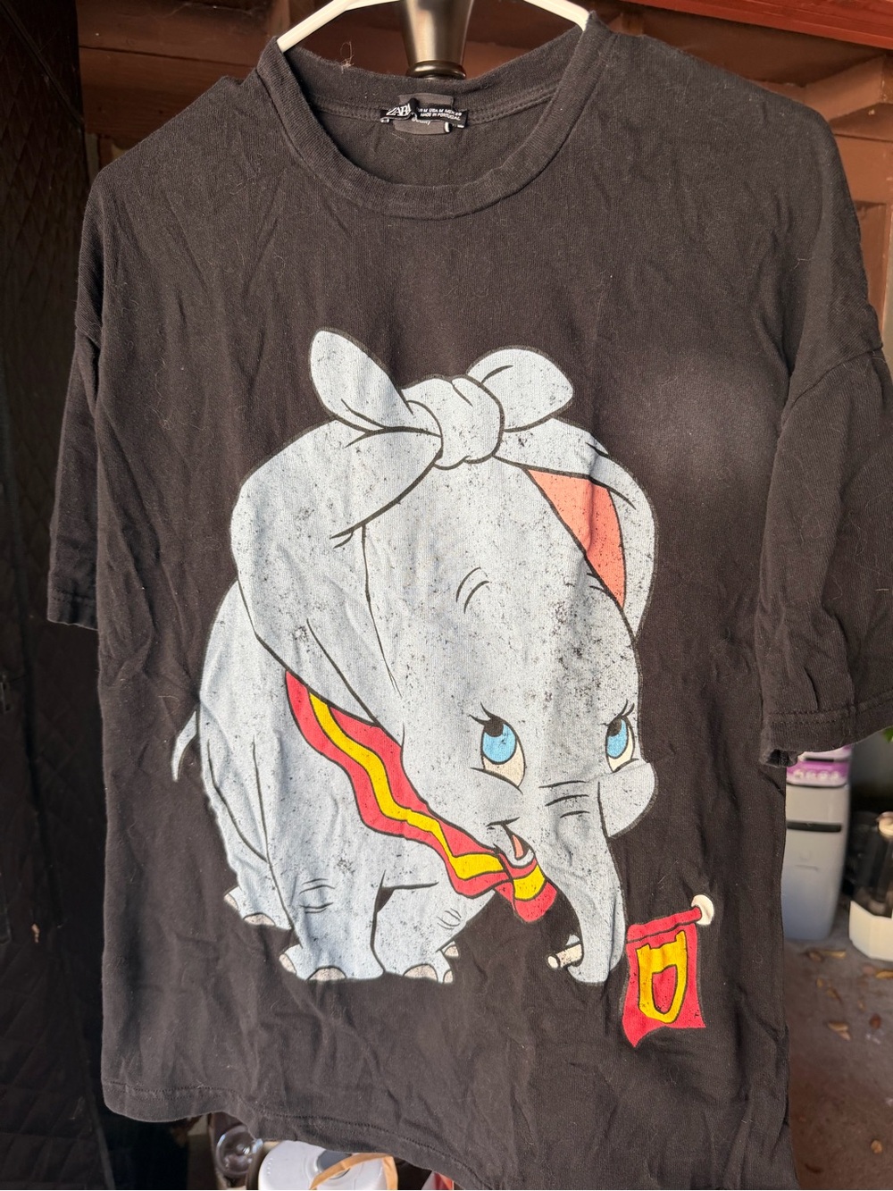 Zara Black Dumbo Graphic Tee with Blue, Red and Yellow Accents